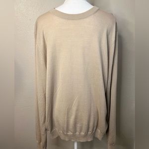 Stewart Of Scotland Sweater Mens XL Beige Tan Wool Blend Crew Neck Long Sleeves